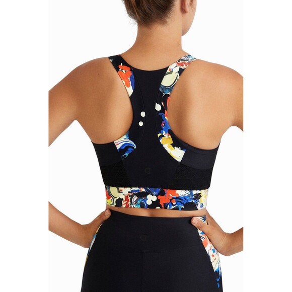 Desigual Women Black Floral Sports Bra Racer Back Size Small Multicolor - Picture 2 of 10